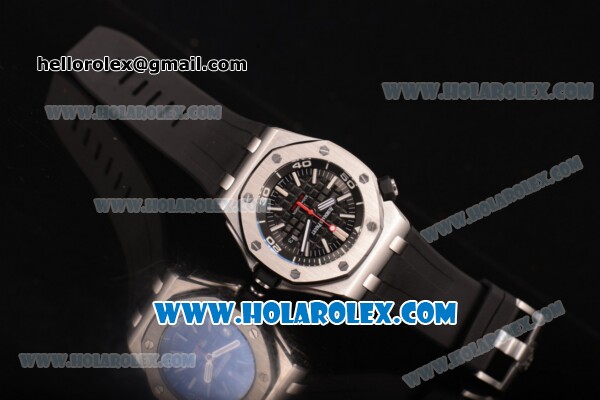 Audemars Piguet Royal Oak Offshore Diver Asia 2813 Automatic Steel Case with Black Dial and White Stick Markers Rubber Strap (EF) - Click Image to Close